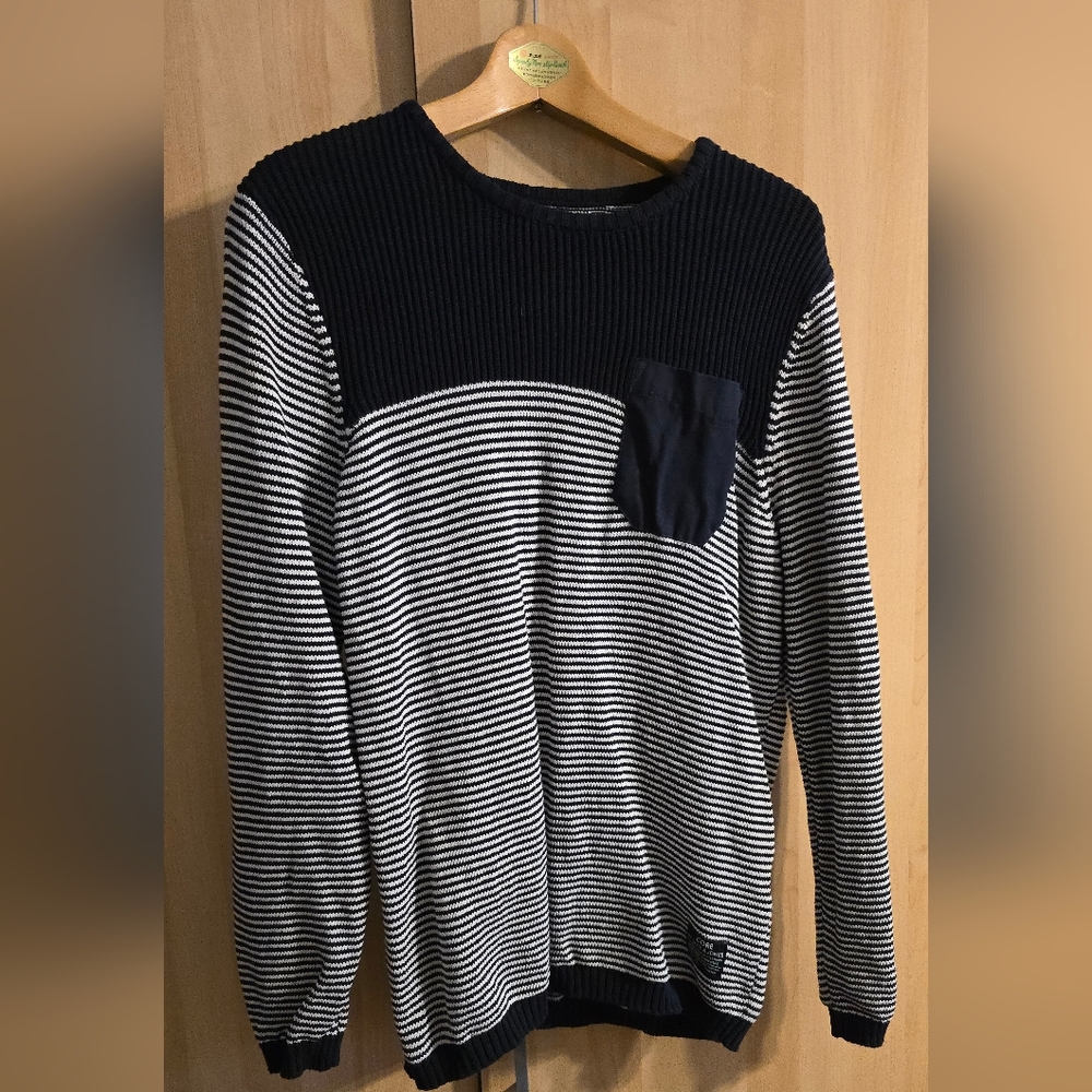 Navy and White Striped Men's Sweater